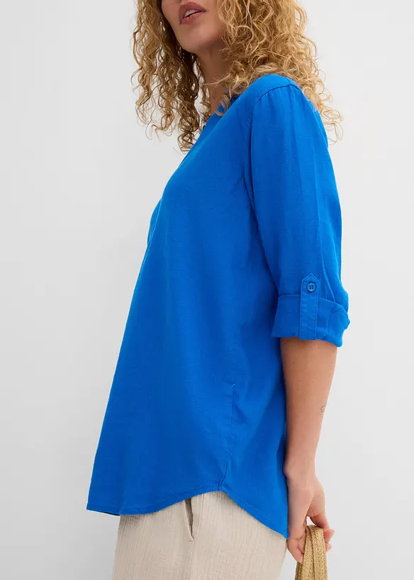 Blouse en lin m&eacute;lang&eacute;, manches 3/4, bonprix