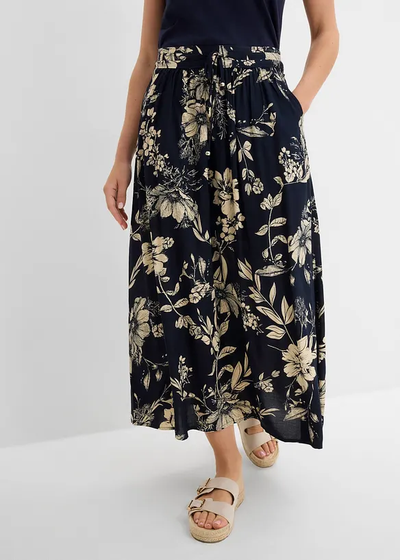 Jupe longue en viscose avec taille &eacute;lastique et lien &agrave; nouer, bonprix