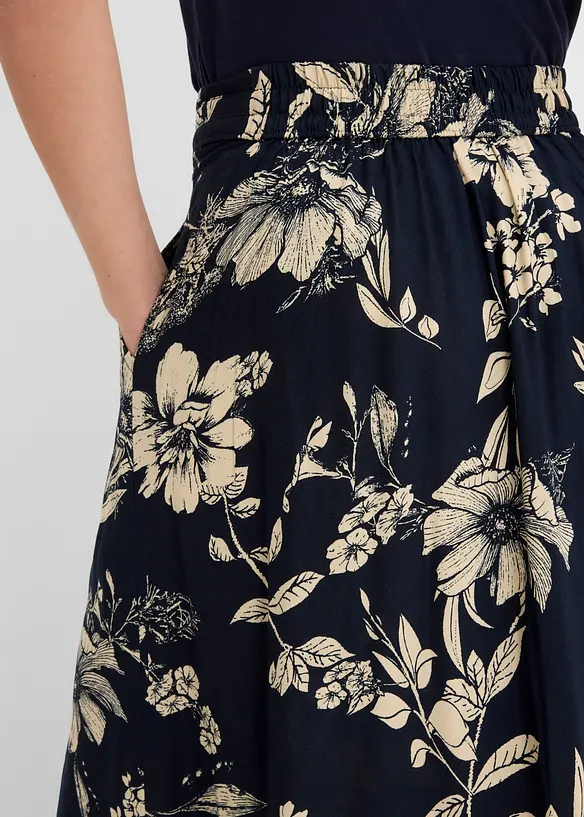 Jupe longue en viscose avec taille &eacute;lastique et lien &agrave; nouer, bonprix