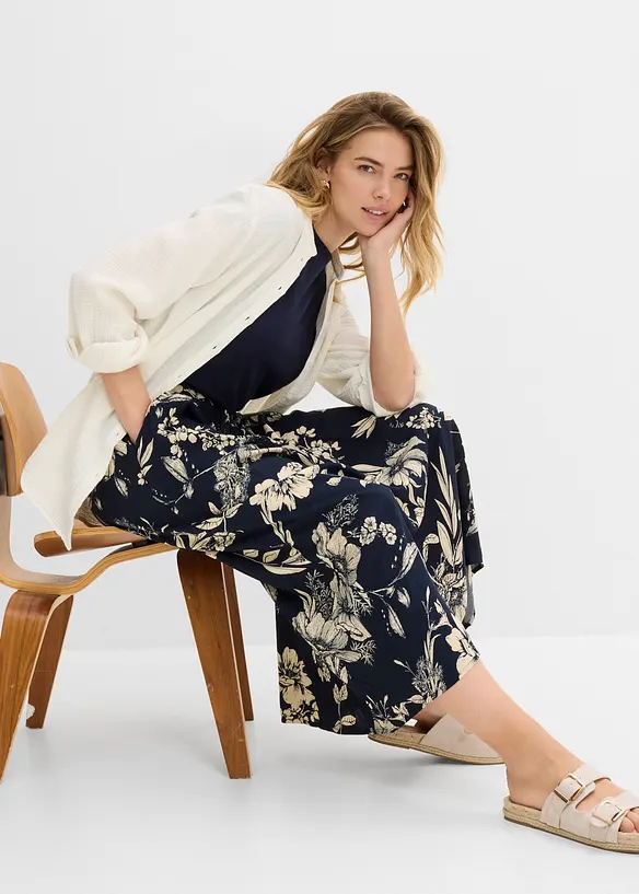 Jupe longue en viscose avec taille &eacute;lastique et lien &agrave; nouer, bonprix