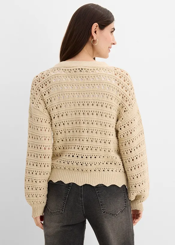 Ajour-Strickjacke aus reiner Baumwolle, bonprix