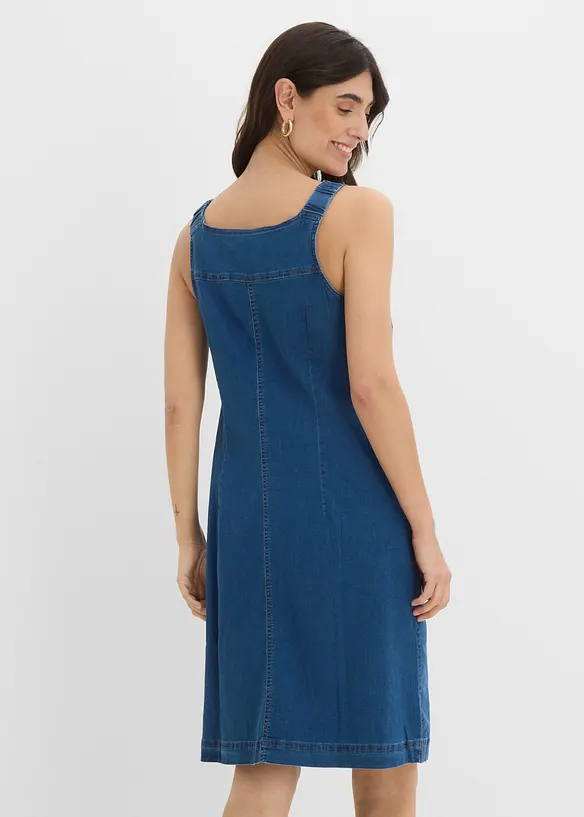 Robe en jean coton avec bretelles de salopette, longueur genou, bonprix