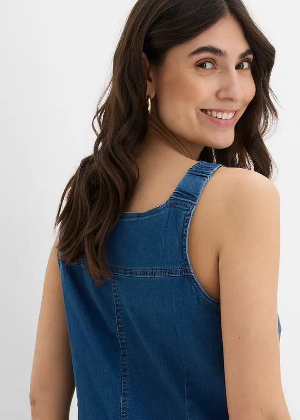 Robe en jean coton avec bretelles de salopette, longueur genou, bonprix