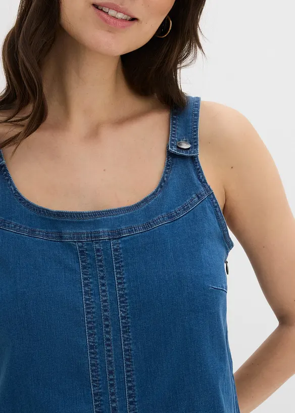 Robe en jean coton avec bretelles de salopette, longueur genou, bonprix