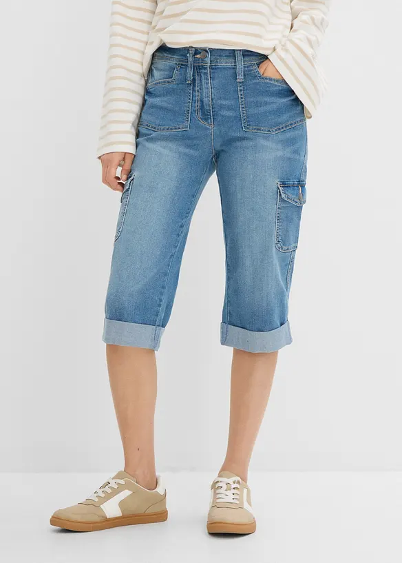 Jean cargo extensible, taille mi-haute, bonprix