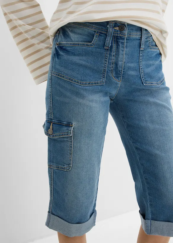 Jean cargo extensible, taille mi-haute, bonprix