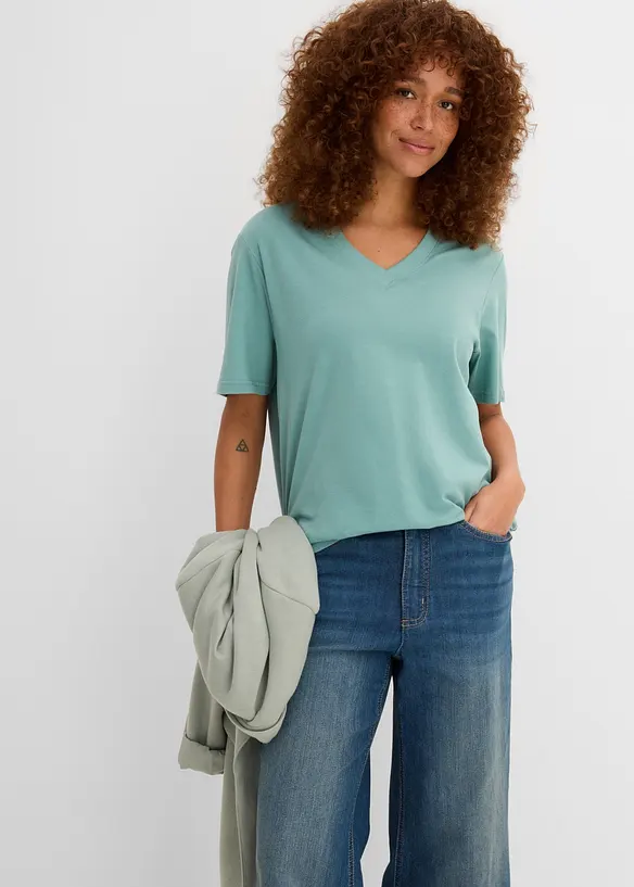 Lot de 5 T-shirts longs et amples &agrave; col V, bonprix