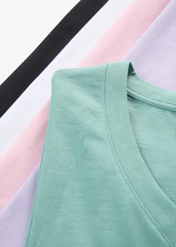 Lot de 5 T-shirts longs et amples &agrave; col V, bonprix