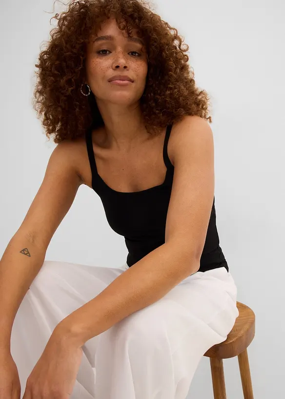 Lot de 2 tops longs coton bretelles spaghetti, bonprix