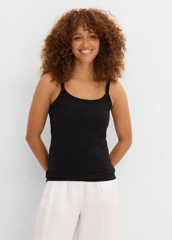 Lot de 2 tops longs coton bretelles spaghetti, bonprix