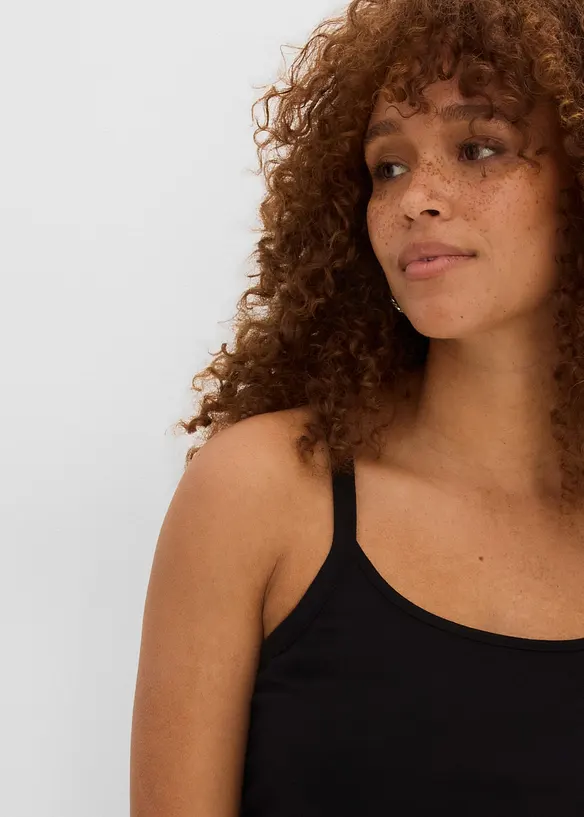 Lot de 2 tops longs coton bretelles spaghetti, bonprix