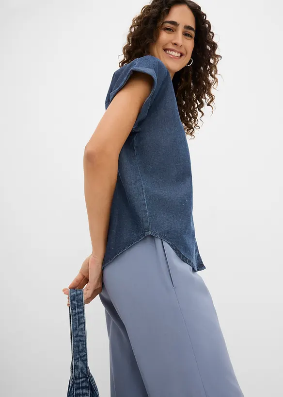 Blouse manches courtes en jean avec lin, bonprix
