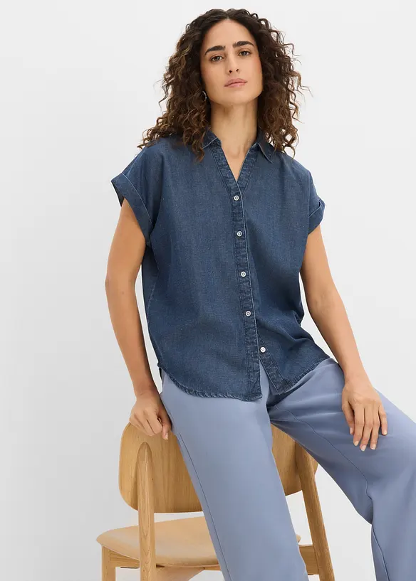 Blouse manches courtes en jean avec lin, bonprix