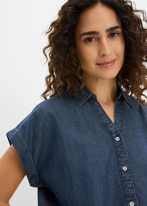 Blouse manches courtes en jean avec lin, bonprix