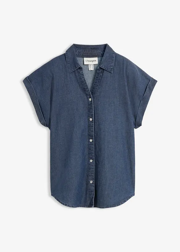 Blouse manches courtes en jean avec lin, bonprix