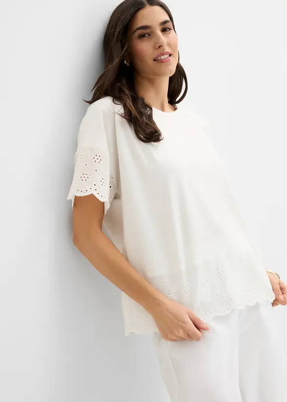 T-shirt avec broderie anglaise, bonprix