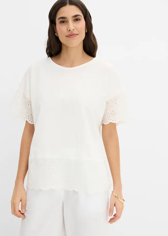 T-shirt avec broderie anglaise, bonprix