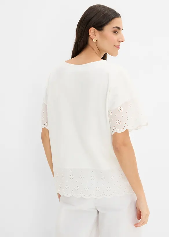 T-shirt avec broderie anglaise, bonprix
