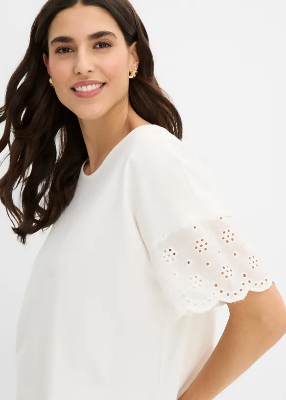 T-shirt avec broderie anglaise, bonprix