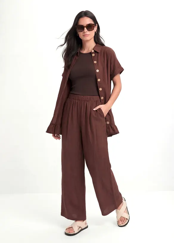 Pantalon large en lin majoritaire, bonprix