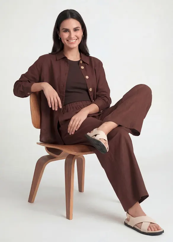 Pantalon large en lin majoritaire, bonprix