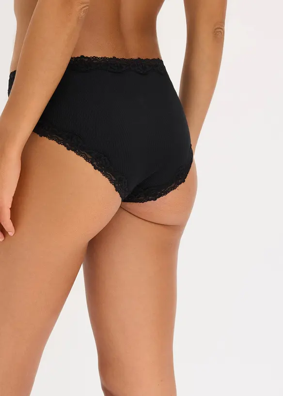 Gerippte Panty mit weicher Baumwolle und Spitzenband  (5er-Pack), bonprix