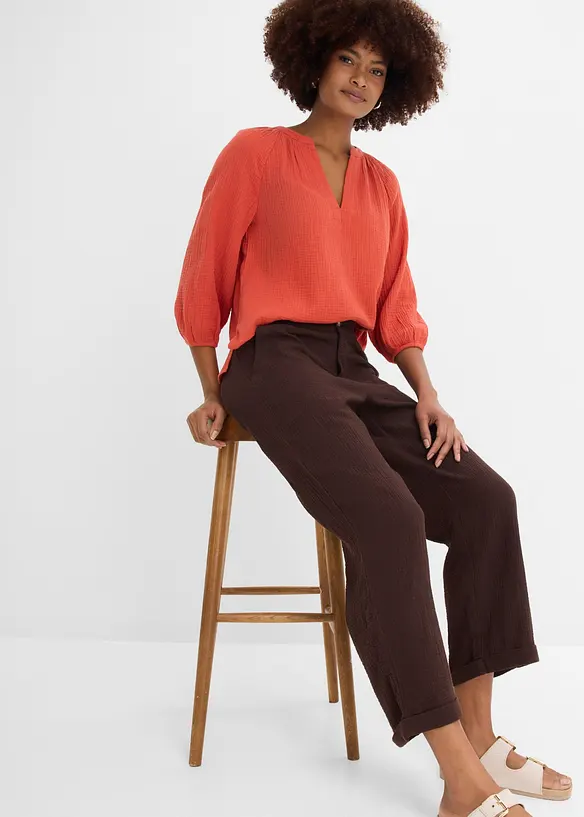 Pantalon large en gaze 100% coton, bonprix