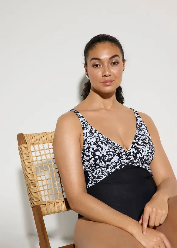 Maillot 1 pi&egrave;ce sculptant style crois&eacute;, maintien l&eacute;ger, bonprix