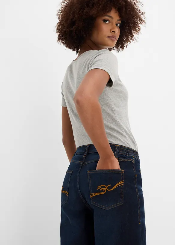Jean large taille mi-haute &eacute;lastiqu&eacute;e, bonprix