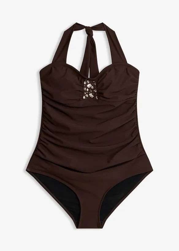 Maillot 1 pi&egrave;ce sculptant, maintien l&eacute;ger, avec strass, bonprix