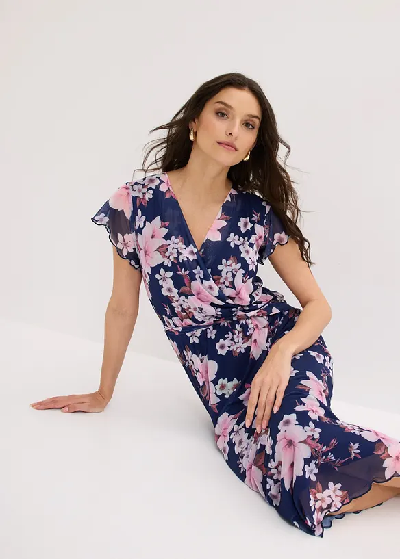 Robe midi imprim&eacute;e en mesh, bonprix