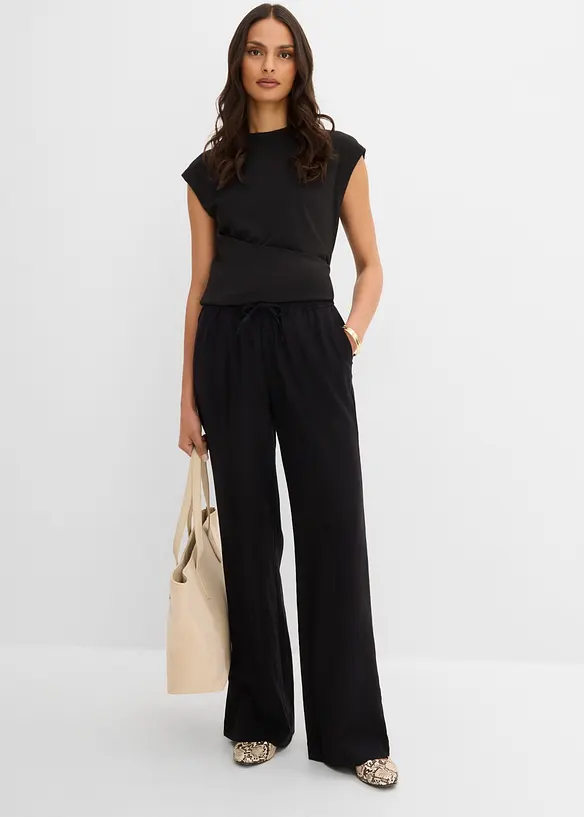 Pantalon palazzo l&eacute;ger en lin et viscose, bonprix