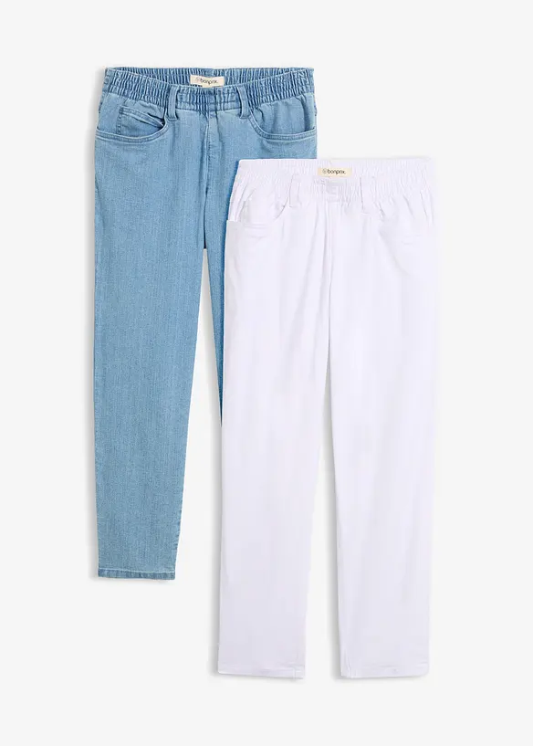 Lot de 2 pantalons 7/8 droits, taille mi-haute &eacute;lastiqu&eacute;e, bonprix