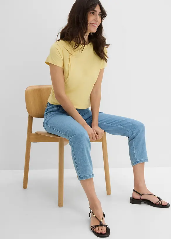 Lot de 2 pantalons 7/8 droits, taille mi-haute &eacute;lastiqu&eacute;e, bonprix