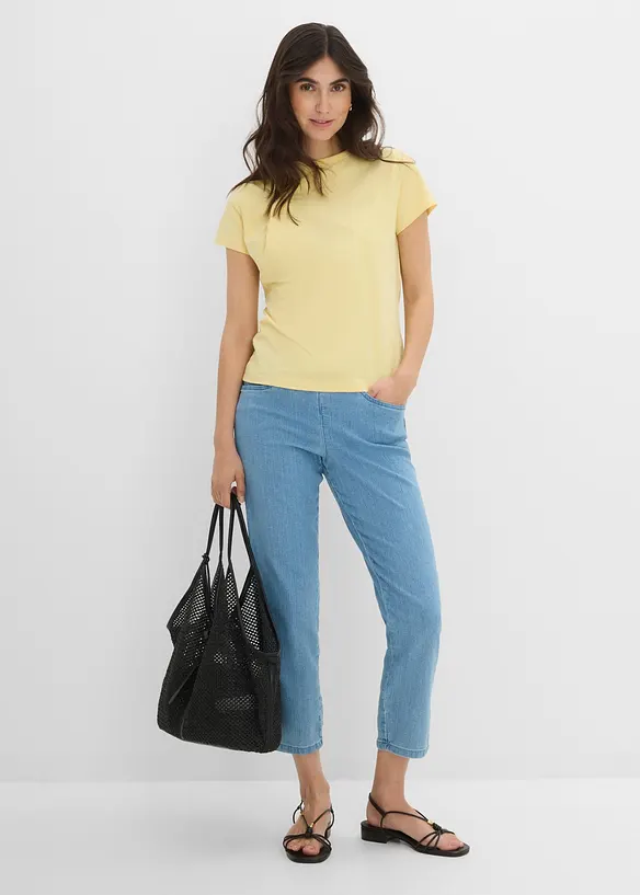 Lot de 2 pantalons 7/8 droits, taille mi-haute &eacute;lastiqu&eacute;e, bonprix