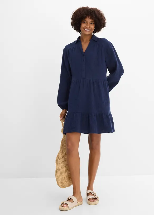 Kurzes Stufen-Kleid aus Musselin, bonprix