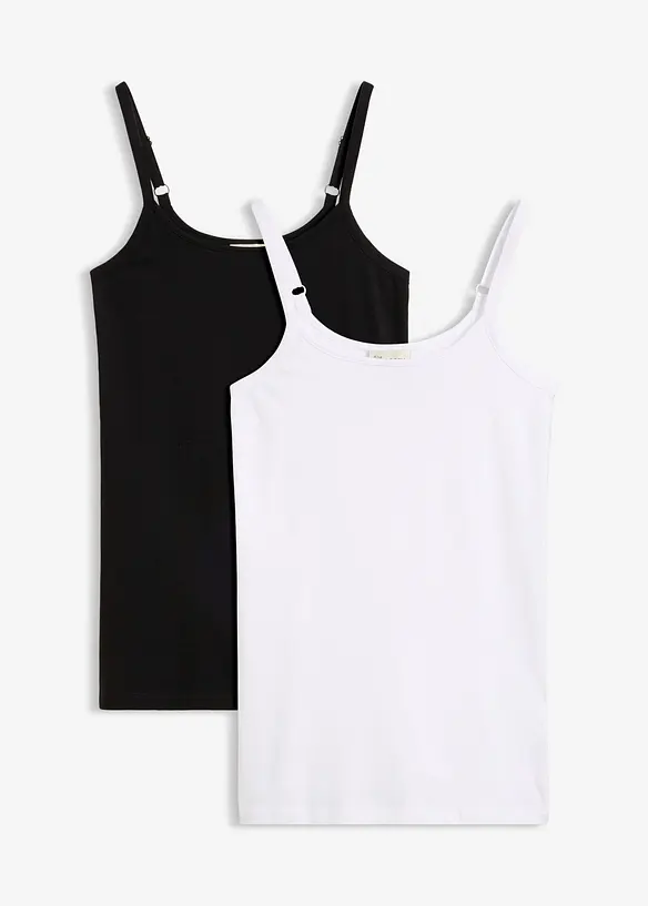 Lot de 2 tops longs coton bretelles spaghetti, bonprix