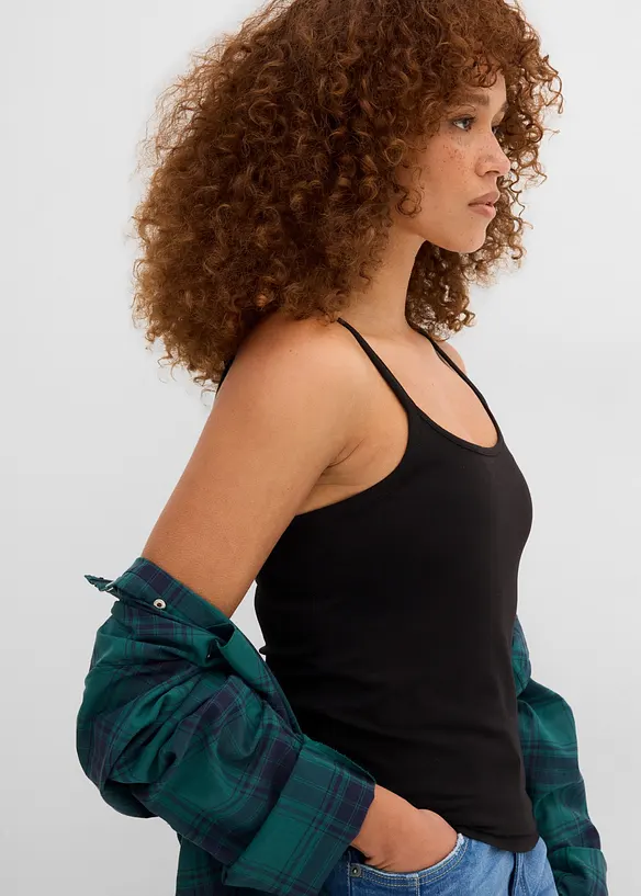 Lot de 2 tops longs coton bretelles spaghetti, bonprix