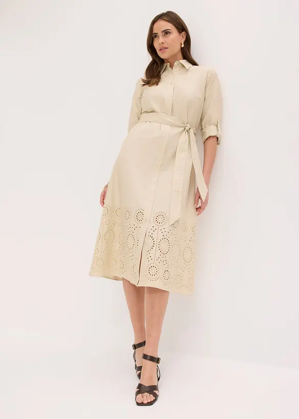 Robe-chemise avec broderies anglaises, bonprix