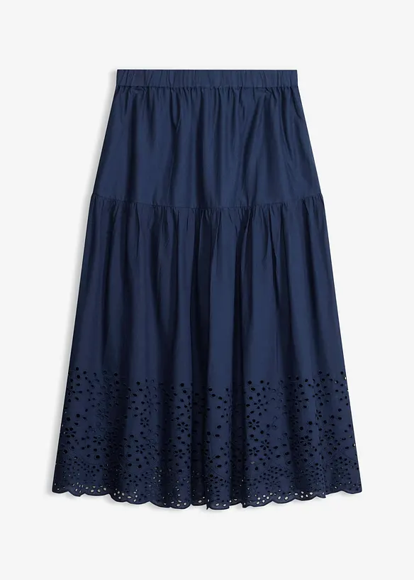 Jupe midi 100% coton avec broderies anglaises, bonprix