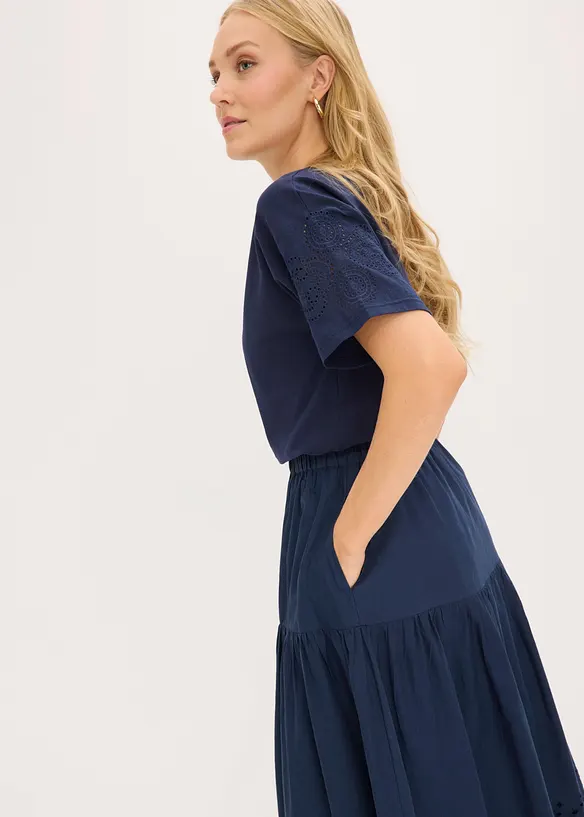 Jupe midi 100% coton avec broderies anglaises, bonprix