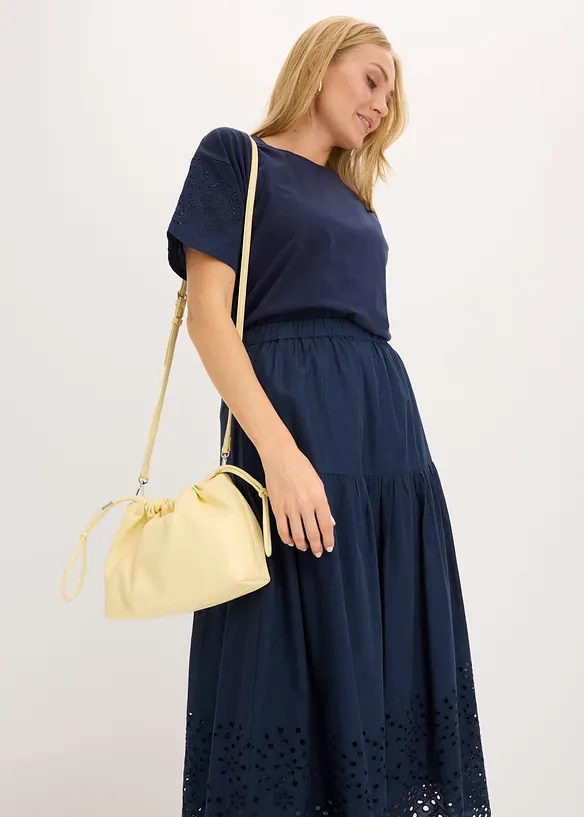 Jupe midi 100% coton avec broderies anglaises, bonprix