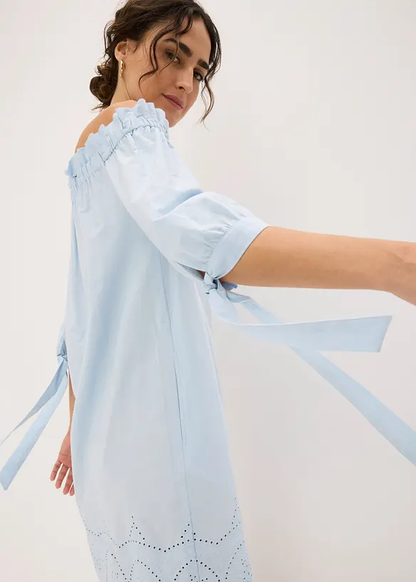 Robe col Bardot 100% coton avec broderies anglaises, bonprix