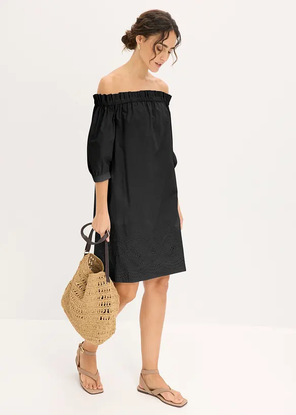 Off-Shoulder-Kleid aus reiner Baumwolle mit Lochstickerei, bonprix