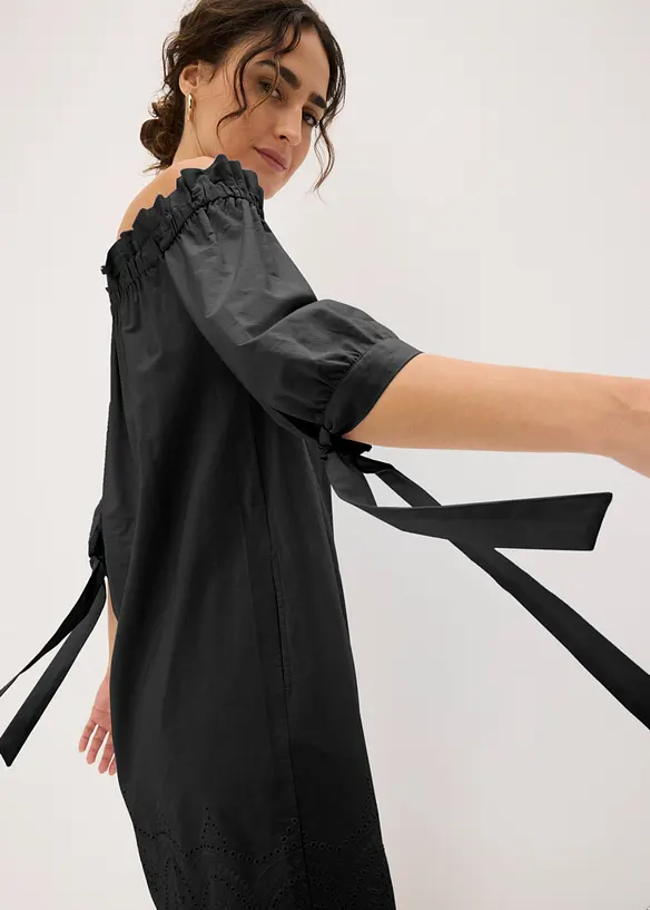Off-Shoulder-Kleid aus reiner Baumwolle mit Lochstickerei, bonprix