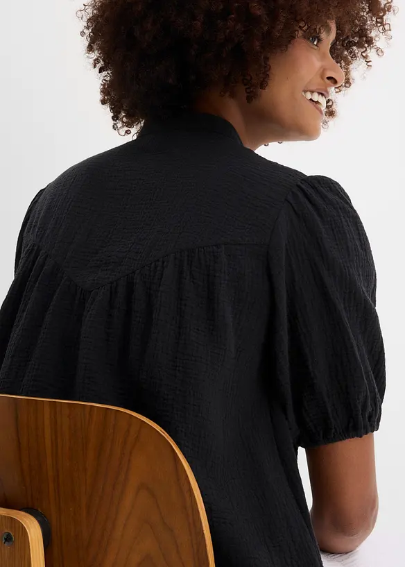 Chemisier manches courtes en gaze de coton, bonprix