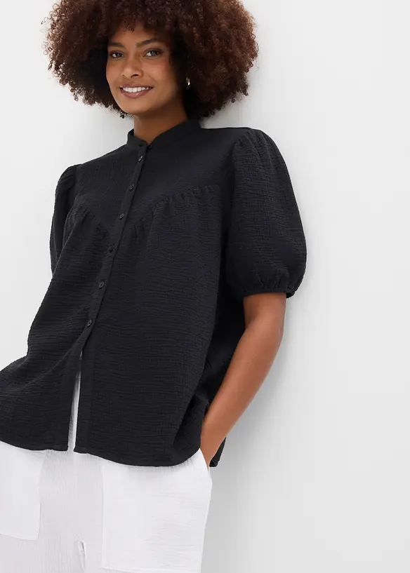 Chemisier manches courtes en gaze de coton, bonprix