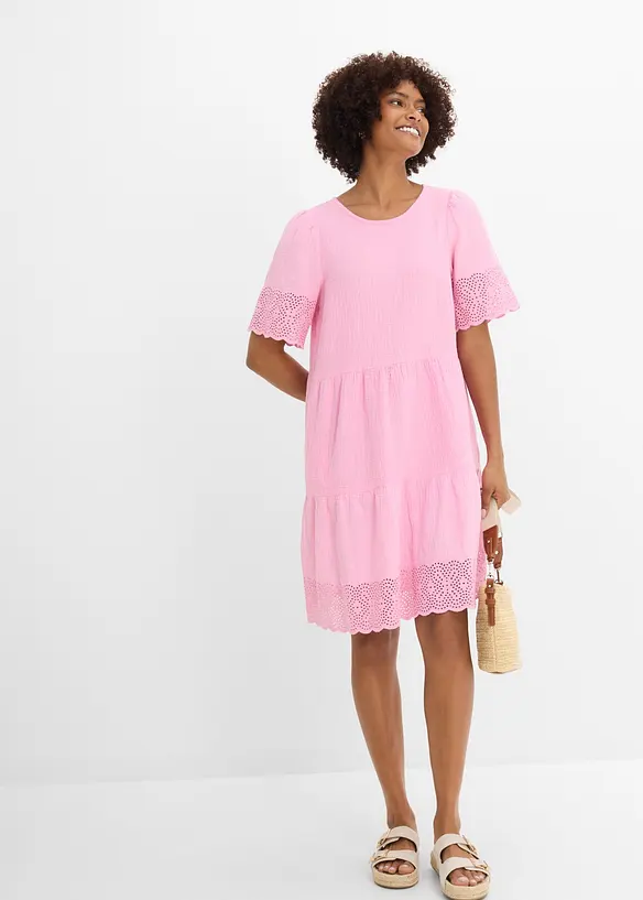 Kleid aus Musselin mit Lochstickerei, bonprix