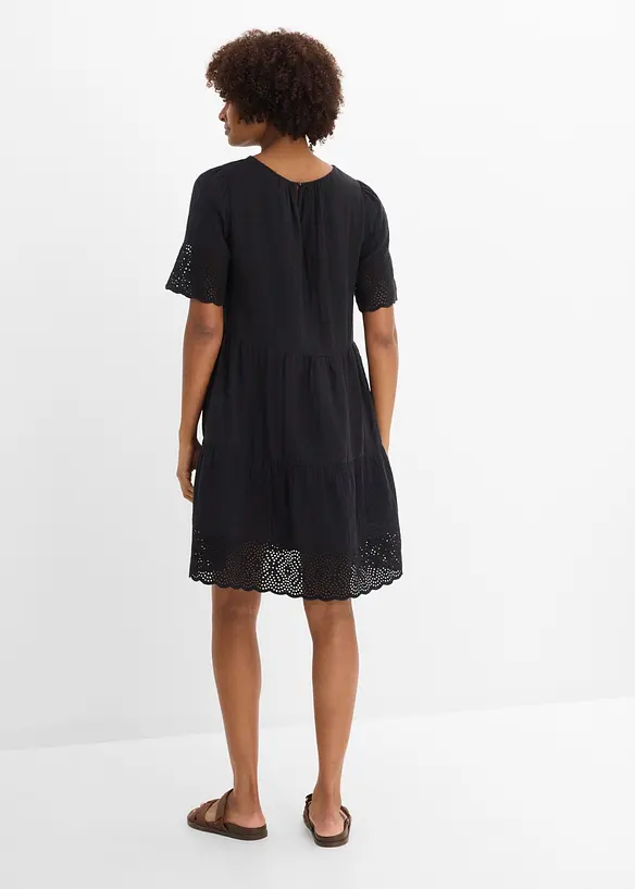 Robe en gaze de coton &agrave; broderies anglaises, bonprix