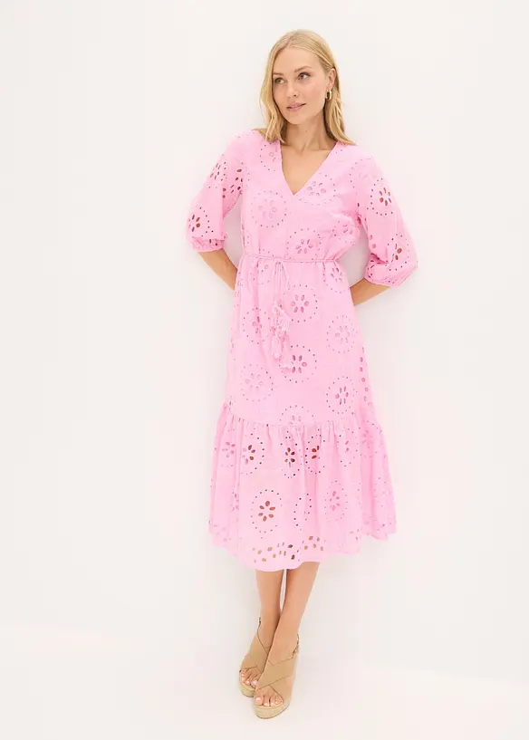 Midikleid aus reiner Baumwolle mit Lochstickerei, bonprix